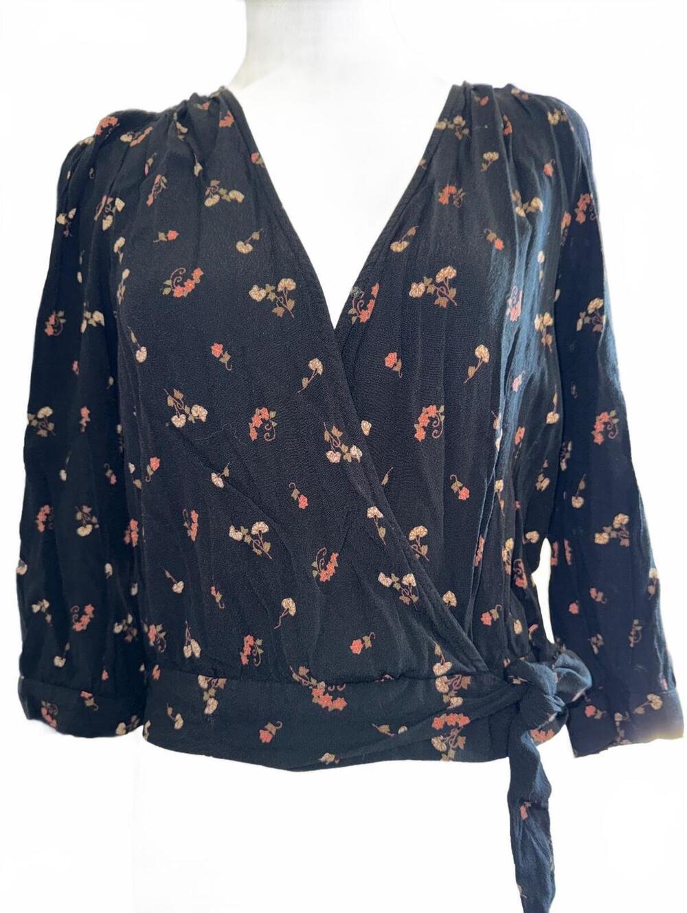 Madewell Black Floral Wrap Blouse Size Small